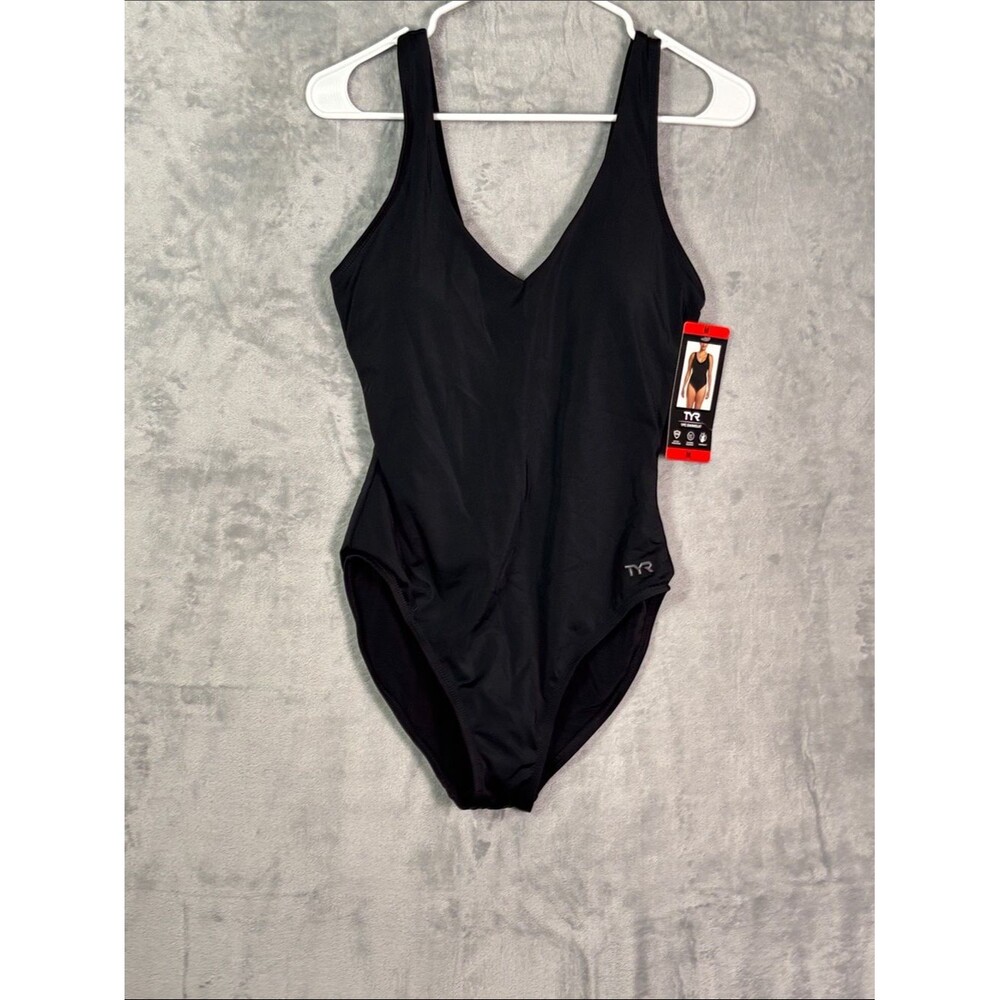 NWT New Tyr One Piece Black Swim Suit UPF 50 Chlorine Resistant Size Medium